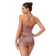 thumbnail image 2 of Doomiva Womens Latin Dance Leotard Dress Rhinestone Sheer Mesh Tassel Fringe One Piece Bodysuit Dancewear Dusty Pink XXL, 2 of 5