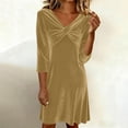 thumbnail image 3 of qucoqpe Velvet Dresses for Women Fashion 3/4 Sleeve Crisscross V Neck Pleated Elegant Midi Dress, 3 of 8