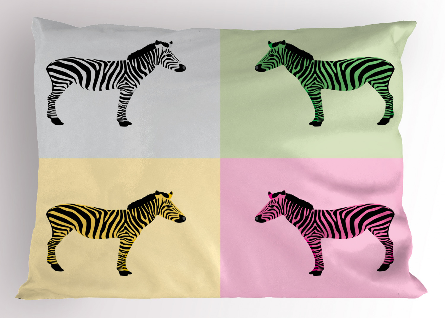 Pink Zebra Pillow Sham Zebras in Different Color Boxes Pop Art Stylized