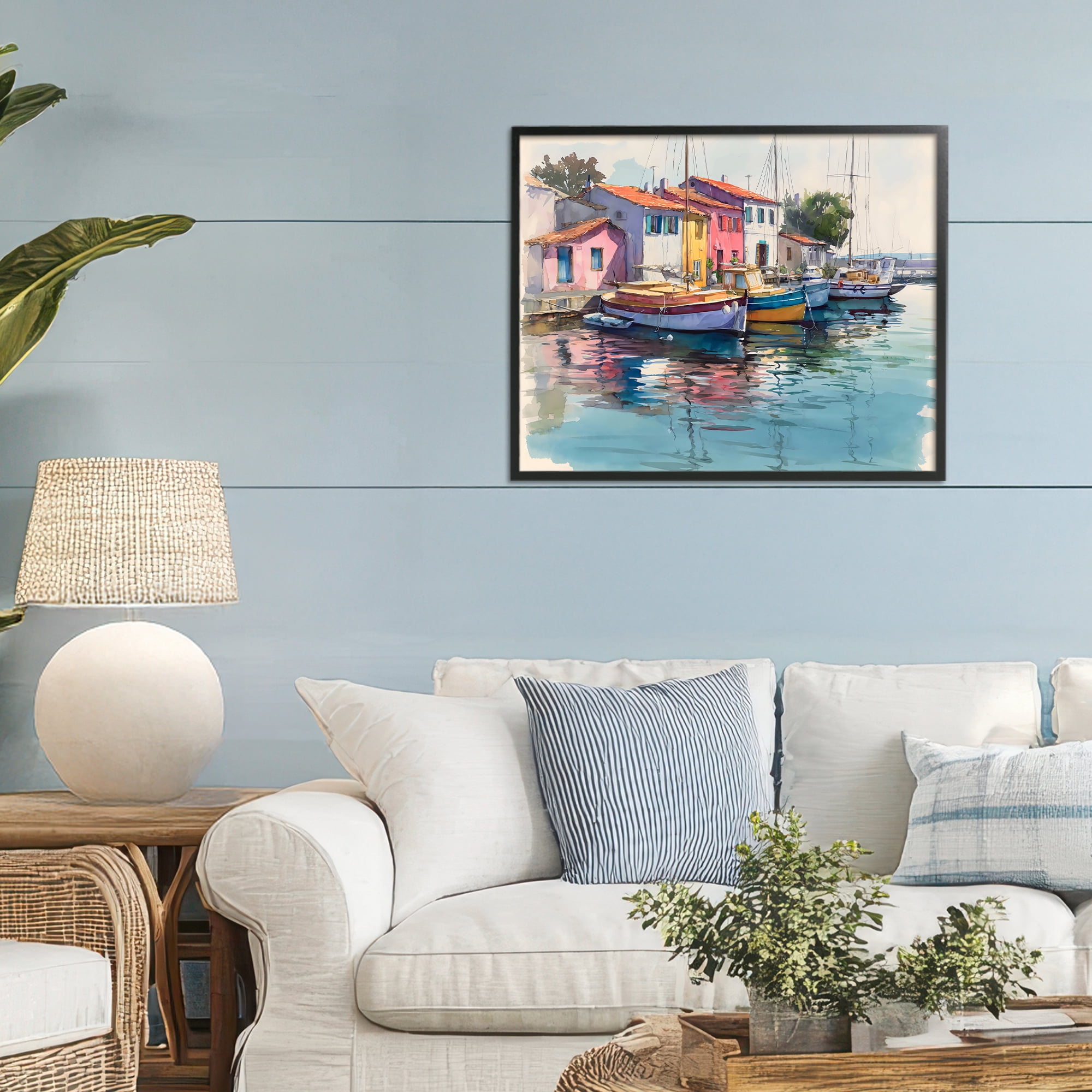 Stupell Industries Colorful Docks Harbor Black Framed Giclee Art, design by Franklyn Gregory