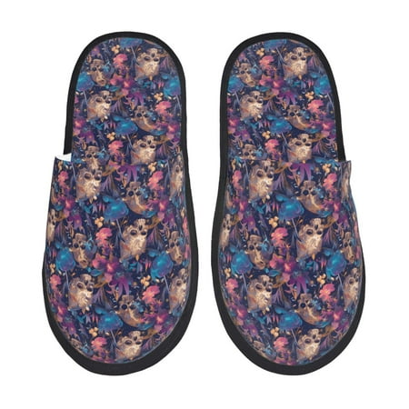 Balery Skull starry sky flower Slient Indoor Furry Fleece Comfort House Shoes Soft Non-Slip Home Shoes Cotton slippers House Slippers-- Medium