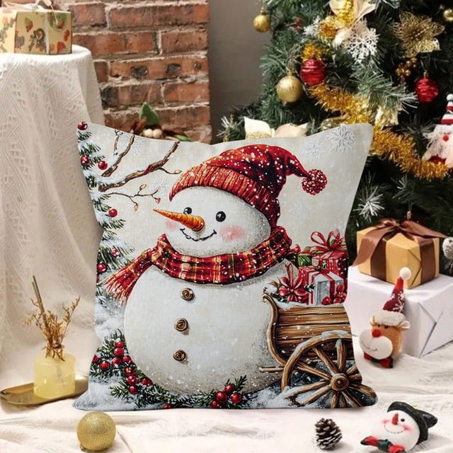 xihome Funda de cojn navideña de polister con aspecto de lino, 45x45 cm, decoracin navideña para sof
