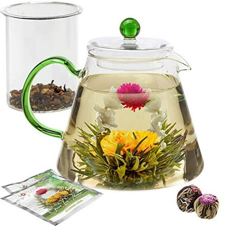 Teabloom Blooming Oasis Teapot Gift Set - 34 oz Borosilicate...