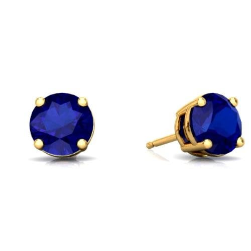 Elizabeth Jewelry 2 Ct Blue Sapphire Round Stud Earrings 14Kt Yellow