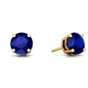 2 Ct Blue Sapphire Round Stud Earrings 14Kt Yellow Gold