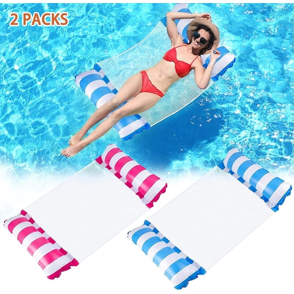 2 Pcs Floating Hammock, Inflatable Pool Float 4 In 1 Floating Hammock Water Hammock Multipurpose Foldable