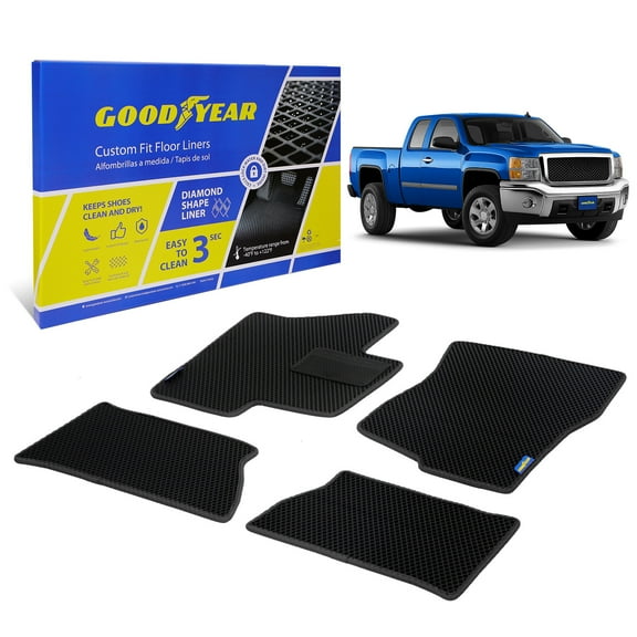 Goodyear All-Weather Car Floor Mats –Custom Fit for Chevy Silverado 1500,2500,3500 07-13 Extended Cab, Heavy-Duty Diamond Floor Liners for Cars,SUVs,Trucks–Ultimate Interior Car Accessories- GY007091