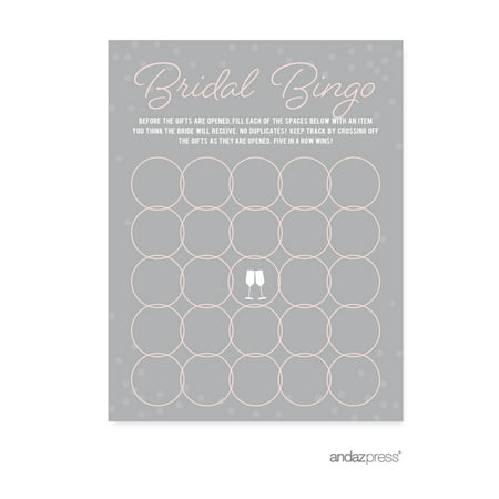 Bridal Shower Bingo Pink Blush and Gray Pop Fizz Clink Wedding Bridal Shower Game Cards, 20-Pack