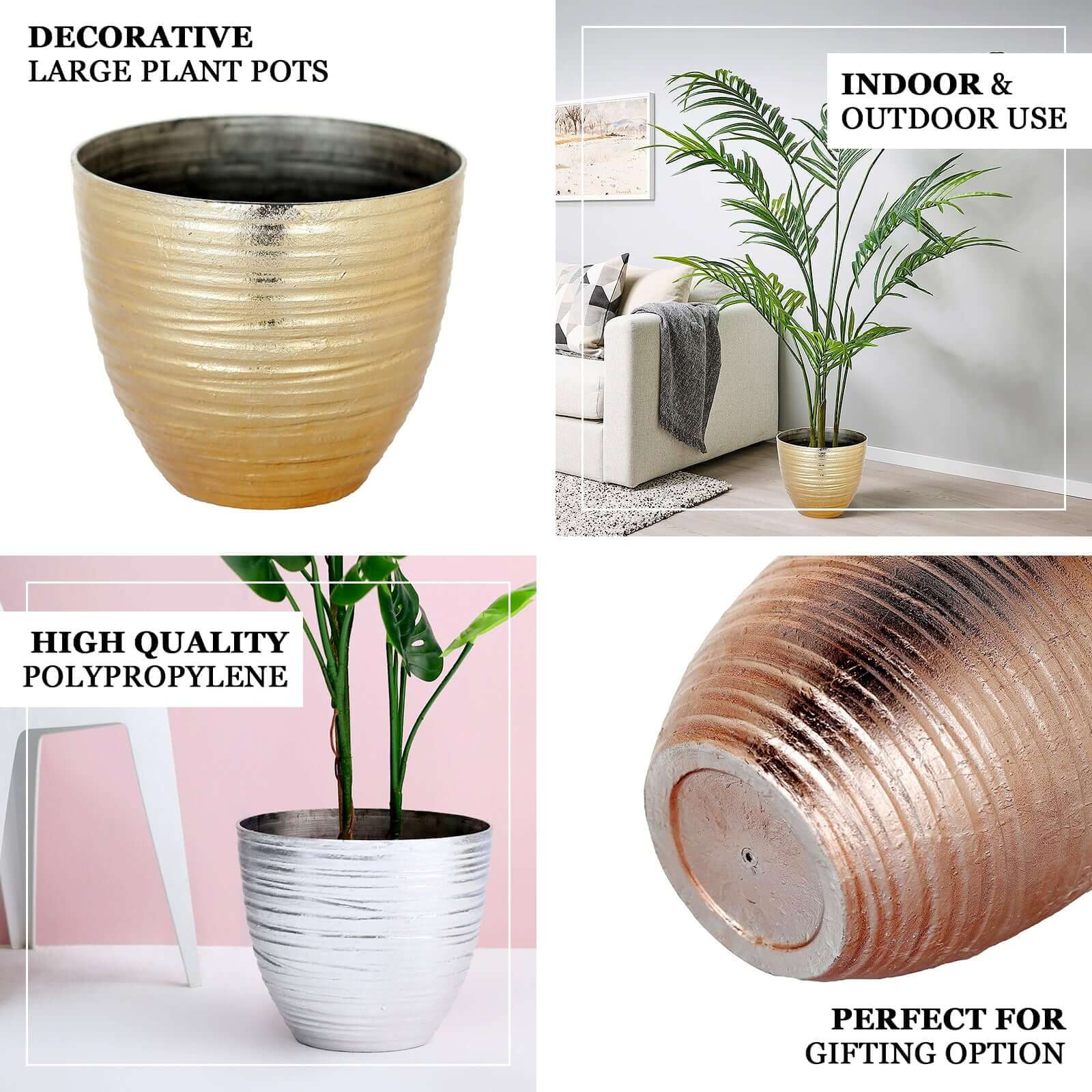 Efavormart 14" Dia Large Metallic Silver Planter, Decorative Indoor/Garden Pots For Flowers and Greenery