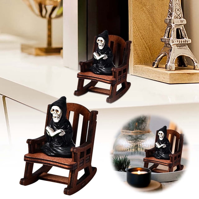 Ghostly Halloween Necessity Rocking Chair With Mysterious Spirit In Black Robes Resin Collectible