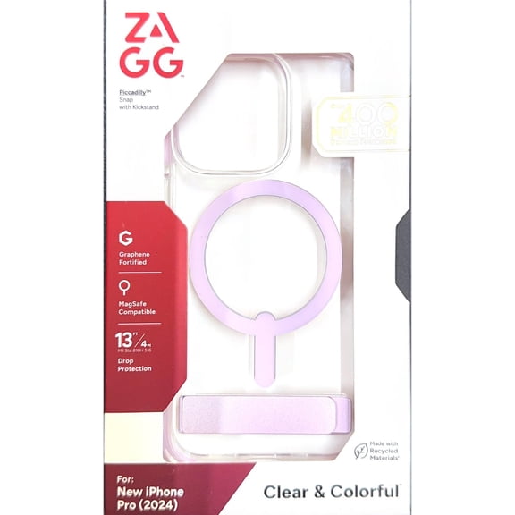 Zagg Piccadilly Snap Case with Kickstand and MagSafe for iPhone 16 Pro, Clear Light Pink