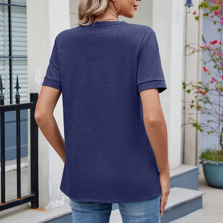 Zpanxa Women's Keyhole Neck T-Shirt, Casual Short Sleeve Top