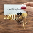 thumbnail image 5 of Juego de 5 pares de pendientes con forma de C y diseño de aro de perla retro, pendientes creativos sencillos de aleación geométrica con diamantes, una variedad de accesorios, 5 of 5