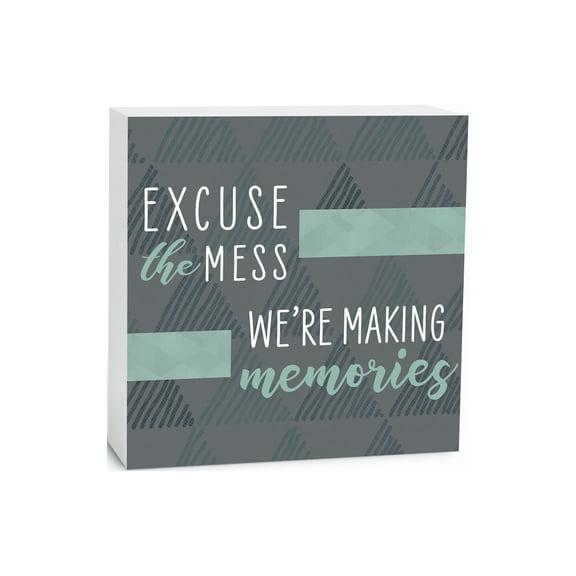 Making Memories Grey Green Triangles 5 x 5 Wood Tabletop Sign Plaque
