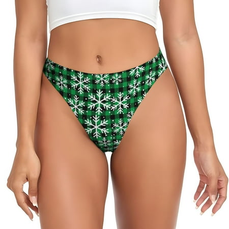 Tebeau Christmas Pattern At Buffalo Plaid Print G-String Thongs for Women Seamless Thong Underwear Sexy Breathable Comfortable thong panties-3X-Large