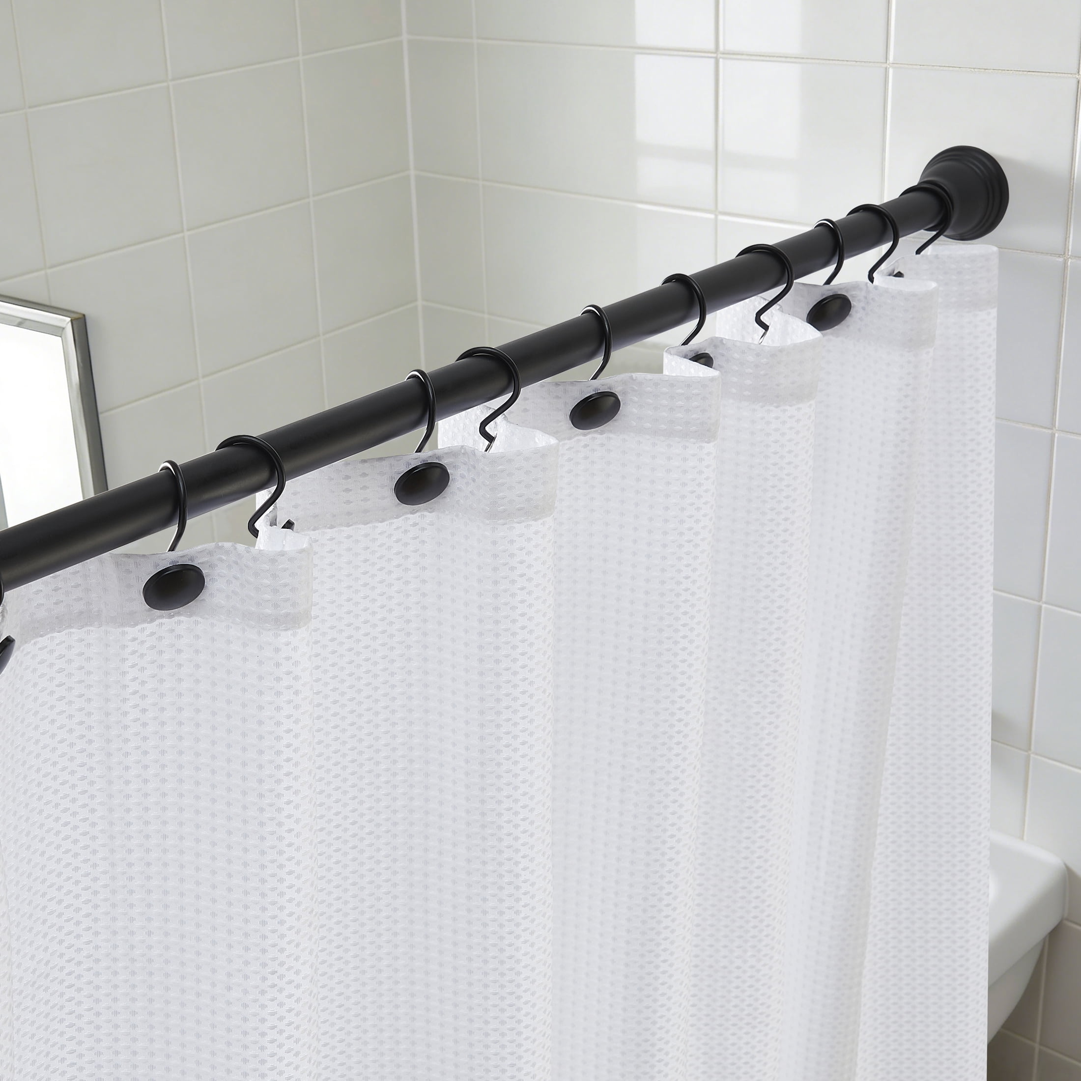 Mayott tringle à rideau de douche télescopique avec ensemble de 12 crochets, fini noir