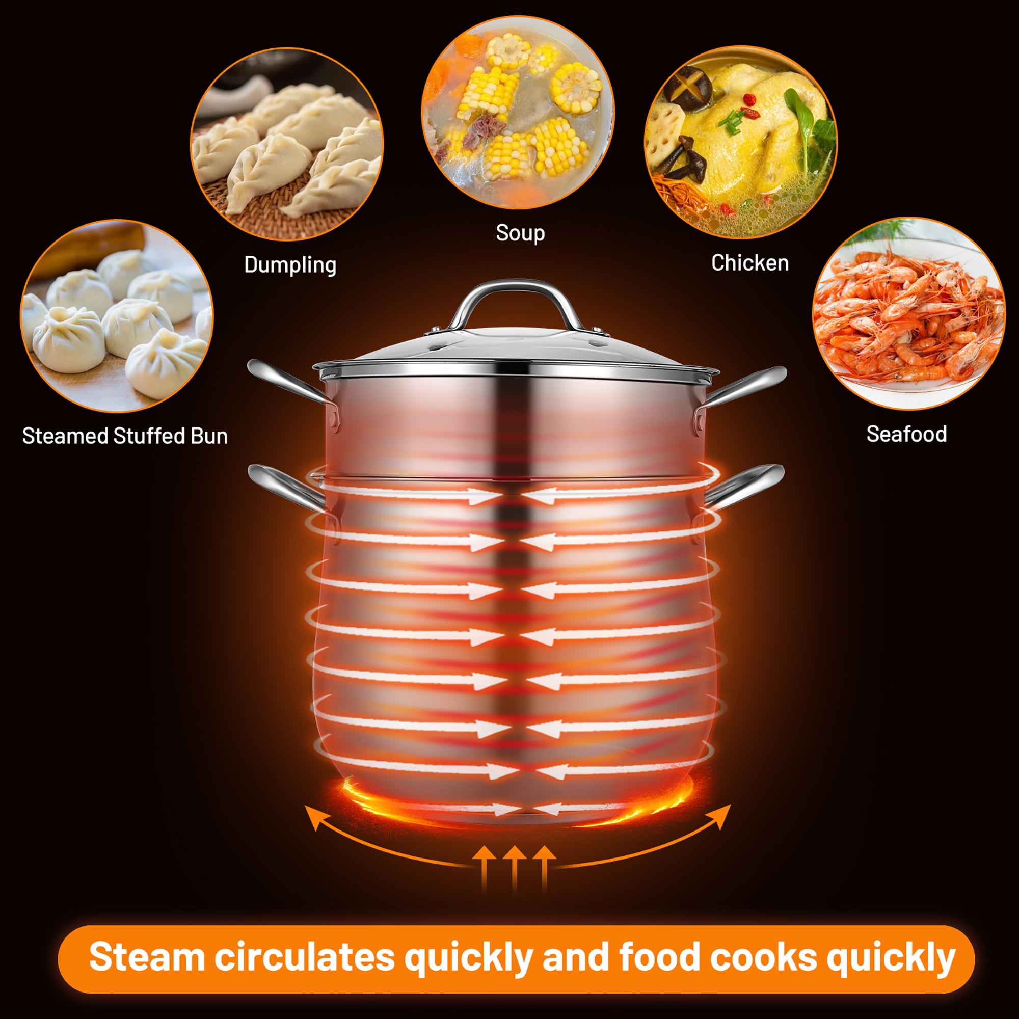 Costway 9.5 QT 2 Tier Stainless Steel Steamer Pot Cookware Boiler