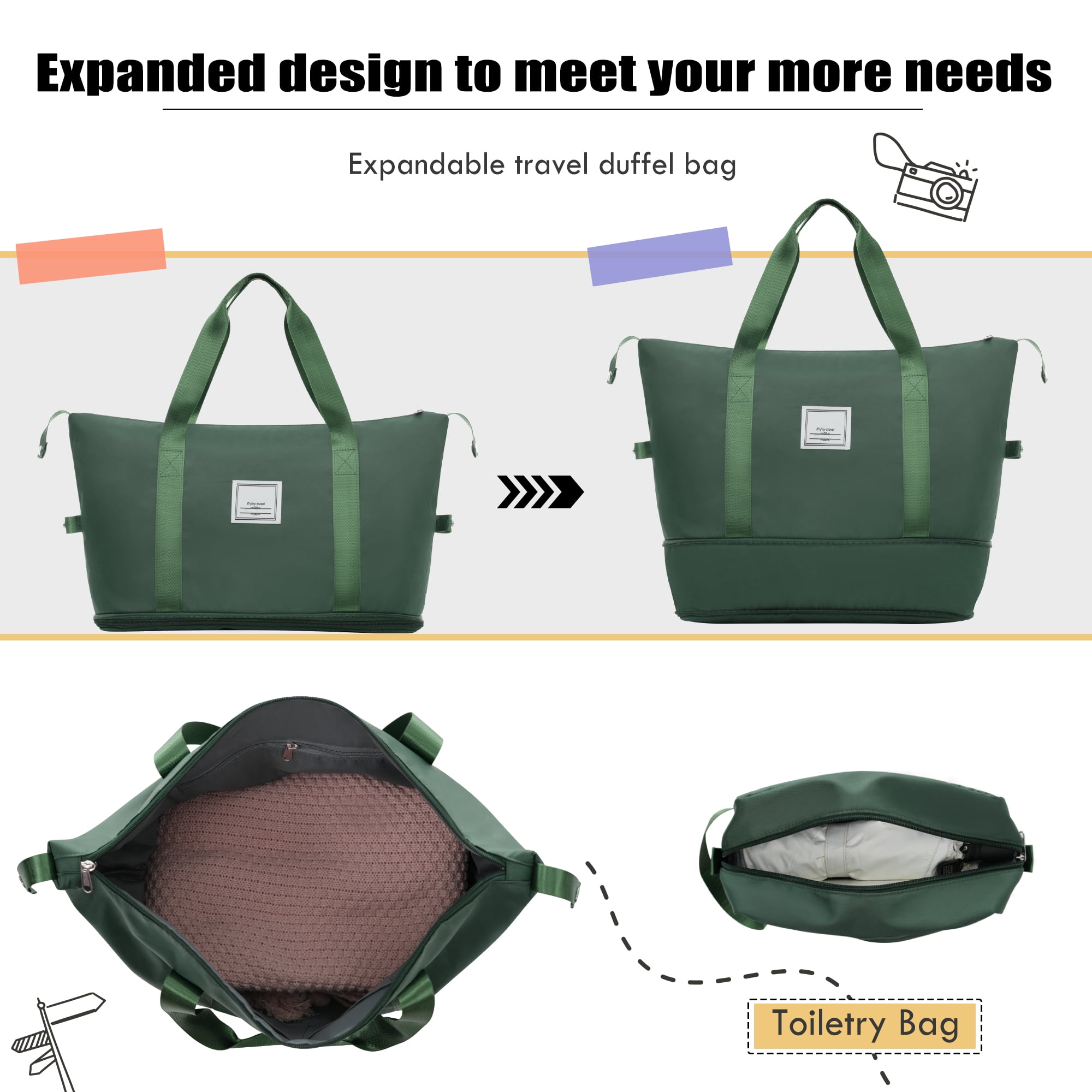 Euroco 5 Piece Softside Luggage Set,Expandable Suitcase Set with Duffel Bag,TSA Lock and Spinner Wheels,Lightweight Travel Suitcase for Men Women,Dark Green
