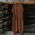 thumbnail image 4 of QUNYINEY Cotton Linen Women's Dresses 3/4 Sleeve Solid Long Spring A Line Dress Casual Loose Fit V Neck Flowy with Pockets Dresses, 4 of 7