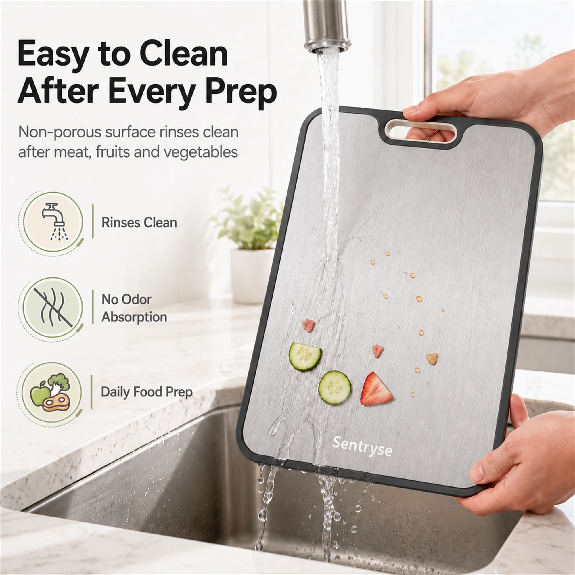 Sentryse Titanium Cutting Boards for Kitchen, Stainless Steel Cutting Board Double Sided Food Grade, Non Toxic Chopping Board Large 16'' x 11'', Dishwasher Safe, 1 Pack