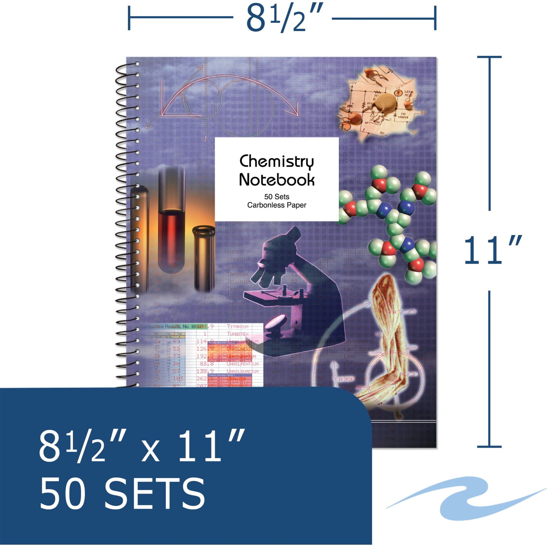 Roaring Spring 4x4 Graph Ruled Spiral Chemistry Lab Notebook with Carbonless Sets, 1 Case (12 Total), 11" x 8.5" 50 Sets, White/Blue Pages