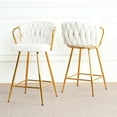 thumbnail image 2 of 2 Modern Bar Chair Ensemble, Gold Legs, White Linen Seat For Kitchen, Dining, Cafe, Bar, Restaurant, Ergonomic, Base, Adjustable Slip Foot, Abundant Seating, Waterproof, Easy To Polish Of 2 High, 2 of 7