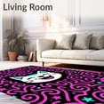 thumbnail image 2 of ODIKA 8'x10' Machine Washable Non-Slip Area Rug, Cheerful Cat and Starburst Hearts with Interlocking Swirls High Traffic Rug with Pad, Black, 726738, 2 of 8