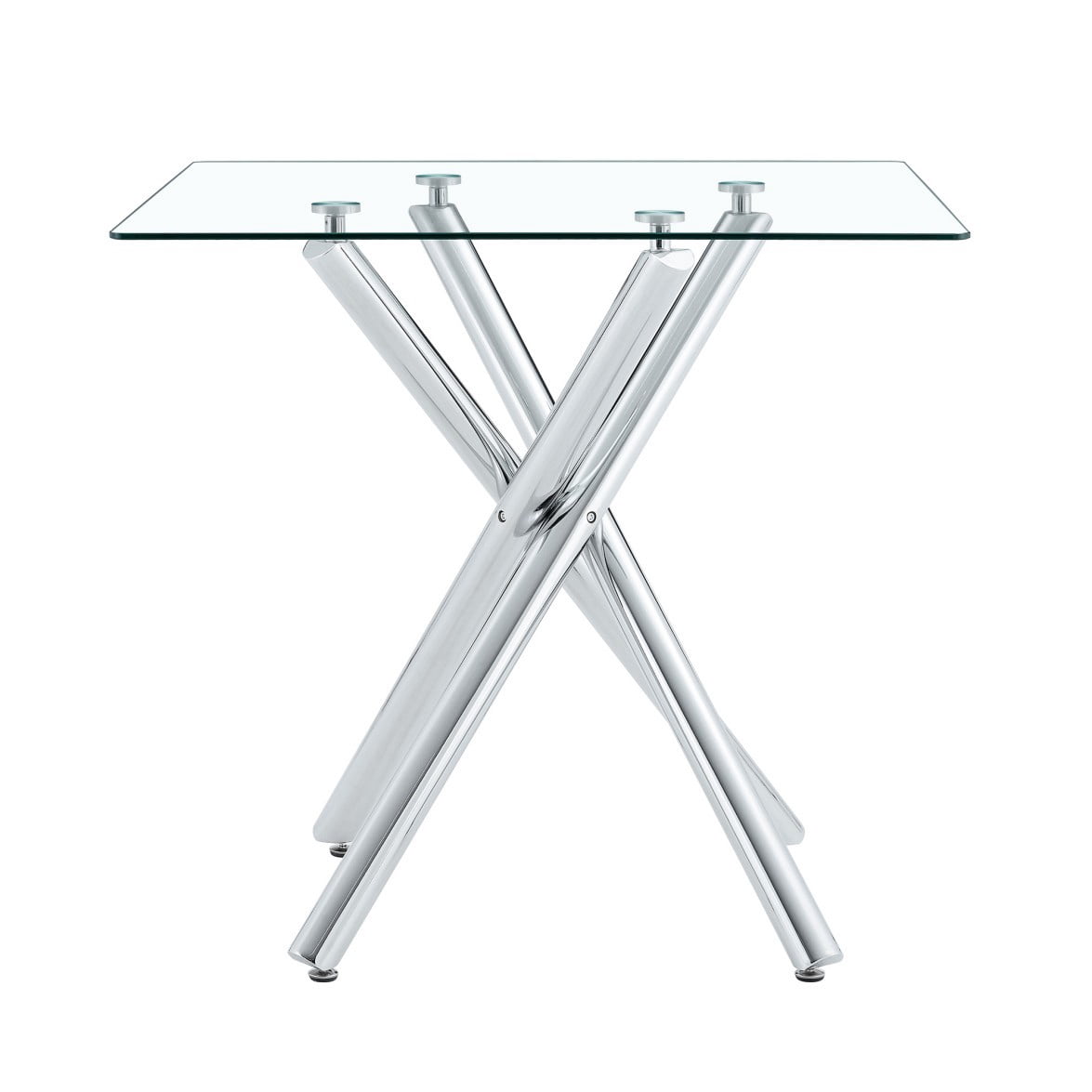 Modern Bar Table, Tempered Glass Pub Table with Electroplated Metal Cross Legs, Compact Kitchen Island Table for Home Bar, Living Room & Small Spaces, Silver