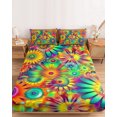 thumbnail image 2 of Queen Size Fitted Sheet Set - Colorful Flower 3 Piece Bedding Sets 16" Deep Pocket Fitted Sheet with 2 Pillowcases, Boho Abstract Sunflowers Vintage Blossom Brushed Microfiber Hotel Luxury Bed Sheets, 2 of 9