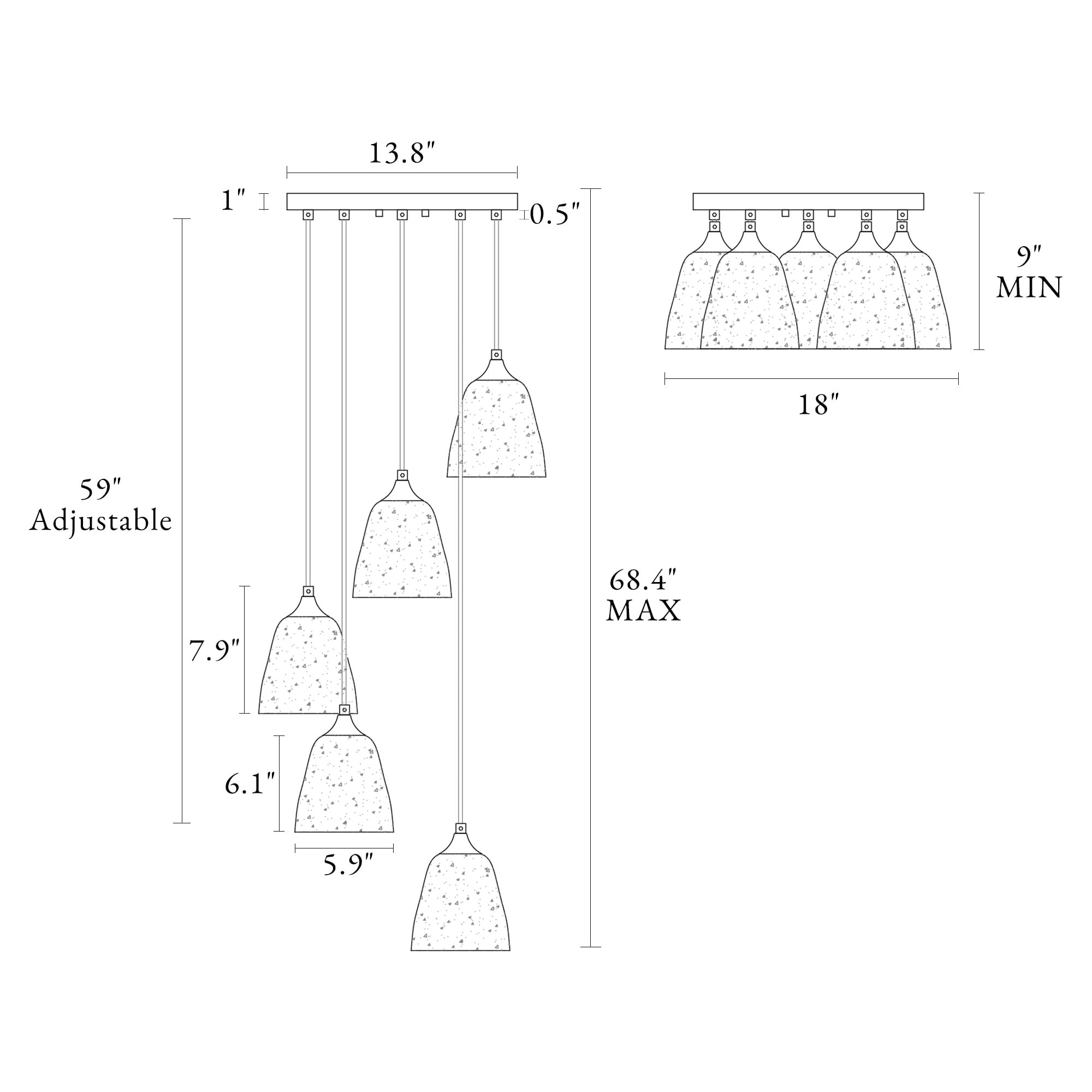 LNC 5-Light Polished Gold Modern Art Glass Bell Pendant Light, For Kitchen Island