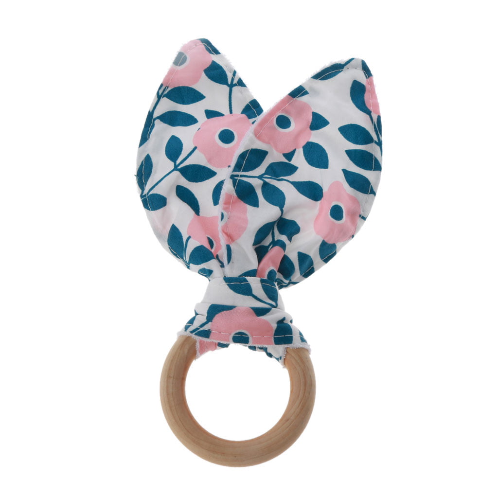 Bunny Ears Teething Ring Teether Large Natural Wood Silicone Natural Teether 