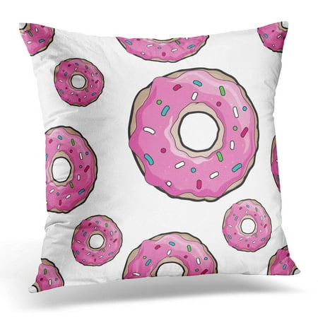 ECCOT Donuts with Pink Icing White Pattern for Cafes Restaurants Coffee Shops Catering Design for Booklet Pillowcase Pillow Cover Cushion Case 18x18