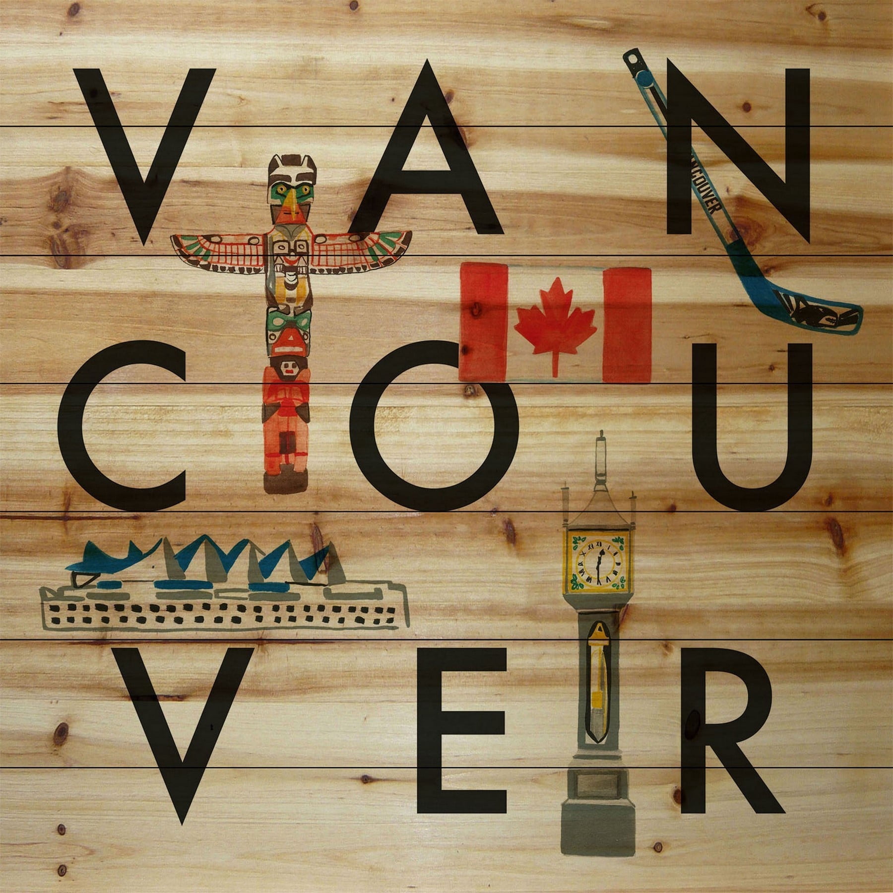 Marmont Hill "Vancouver Square" By Molly Rosner Print On Natural Pine Wood, 40.0" x 1.5"