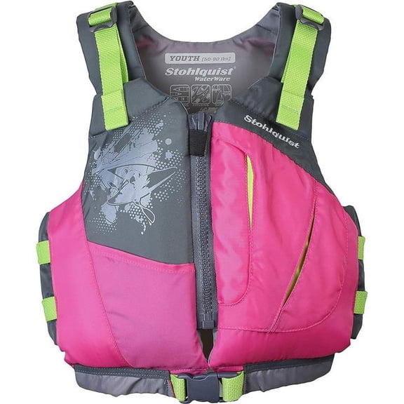 Stohlquist USCG Type III Youth Adjustable Life Jacket, 200D Oxford/Nylon Pink
