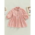 thumbnail image 2 of hirigin Toddler Kids Girls Cute Dress Plaid Turn-Down Collar Long Sleeve Buttons Dress Spring Autumn Casual A-line Dress, 2 of 8