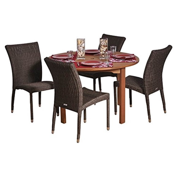 Amazonia Lorraine 5 Piece Eucalyptus/Wicker Round Patio Dining Set