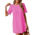 thumbnail image 2 of Kukoosong Women's Round Neck Short Sleeve Eyelet Lace Dress, Casual Hollow Out Mini Tunic Dress, Summer Beach Dress for Women, 2 of 5