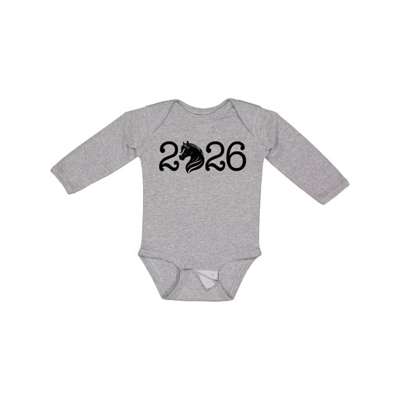 Inktastic 2026 New Years Horse Silhouette Boys or Girls Long Sleeve Baby Bodysuit