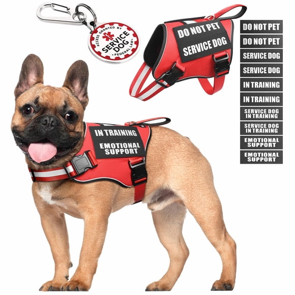 Chaleco para perros de servicio MOOGROU con etiqueta de identificación y 10 parches, color rojo S