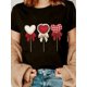 thumbnail image 1 of Camiseta con estampado gráfico de corazón de San Valentín, manga corta, cuello redondo, largo normal, ideal para todas las estaciones, ideal para deportes de ocio., 1 of 7