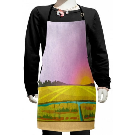 

Colorful Kids Apron Sunset Scenery and Landscape with a Small River and Reeds Grunge Look Countryside Boys Girls Apron Bib with Adjustable Ties for Cooking Baking Painting Multicolor by Ambesonne