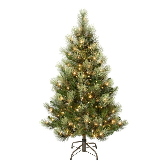 National Tree Company 4.5 ft. Pre-Lit Artificial Christmas Tree, Green, Charleston Pine, 150 Clear Lights, Includes Stand