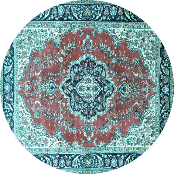 Ahgly Company Indoor Round Medallion Light Blue Traditional Area Rugs, 3' Round