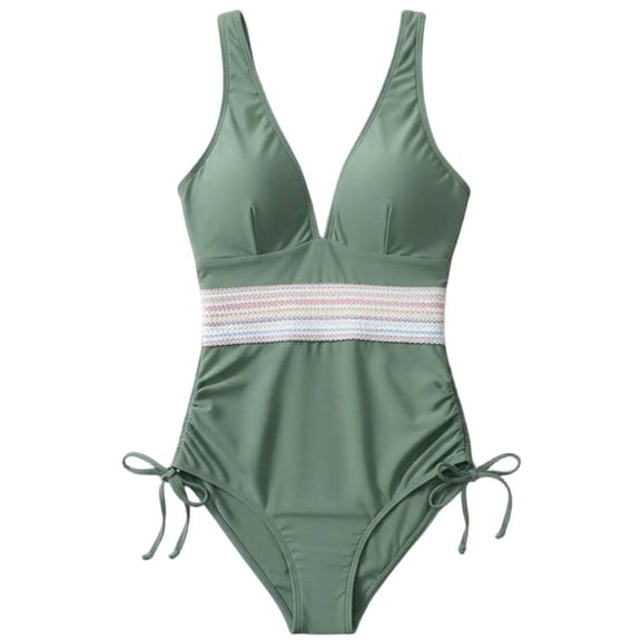 hoksml Women's One-Piece Swimsuit Halter Neck Tie and Deep V-Neck with Side Drawstring, Solid Color Bathing Suit Slim Fit Beachwear