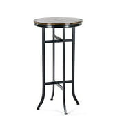 Bar Height Round Tables,Pub Bistro Cocktail Pedestal Table,Kitchen, Dining&Living Room Table - Black Metal Base - Natural Wood Top - Rustic Brown