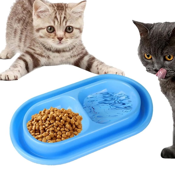 HAVELOR Pet Double Bowl Feeder, 10.5x6 Inch Ant-Proof Design, for Outdoor Cat and Small Pet Feeding(Blue,1pcs)