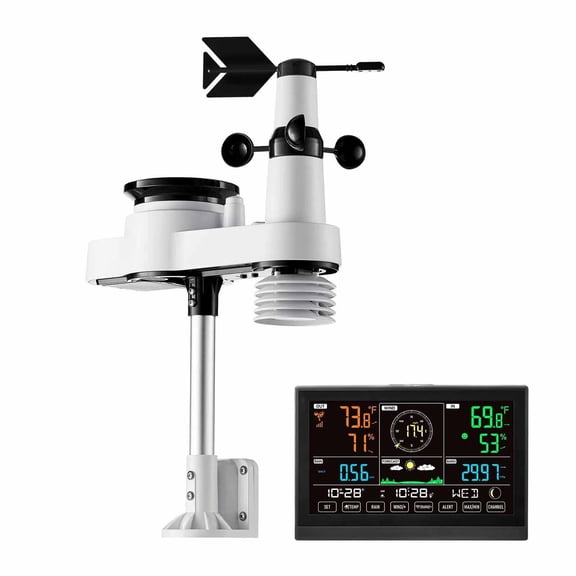5-in-1 Wireless Weather Station 7.5 in Display Indoor Outdoor Thermometer Sensor