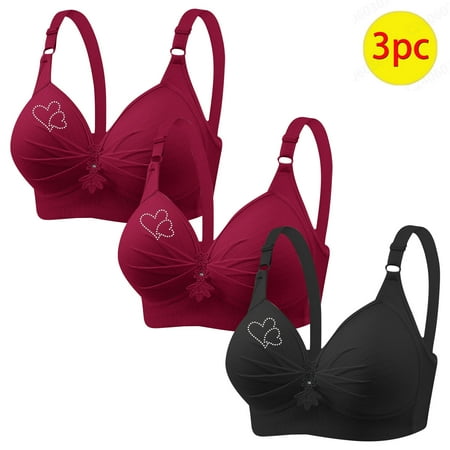 GERsome Pack of 3 Assorted Color Comfortable Full Coverage Bra for Women Wireless Bras with Soft Support Plus Size Everyday Bras 3PC#2Red/Black XXXL
