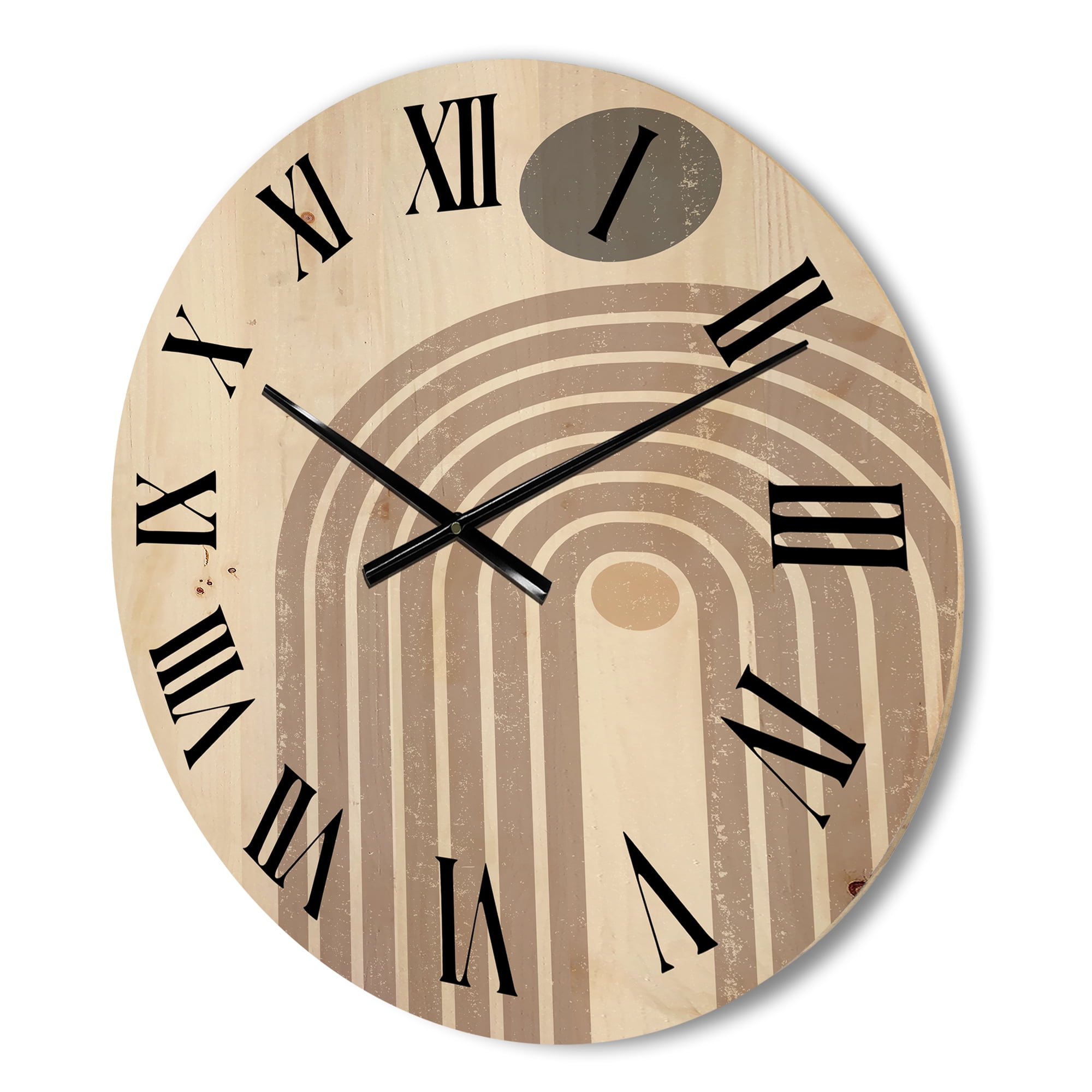 Designart 'Abstract Rainbow Moon and Sun In Earth Tones I' Modern Wood Wall Clock