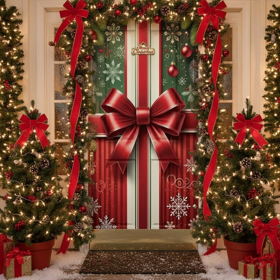 Muyan Christmas Door Cover - Nylon & Spandex, 35.4x70.9 in - Bow - Tied, Festive